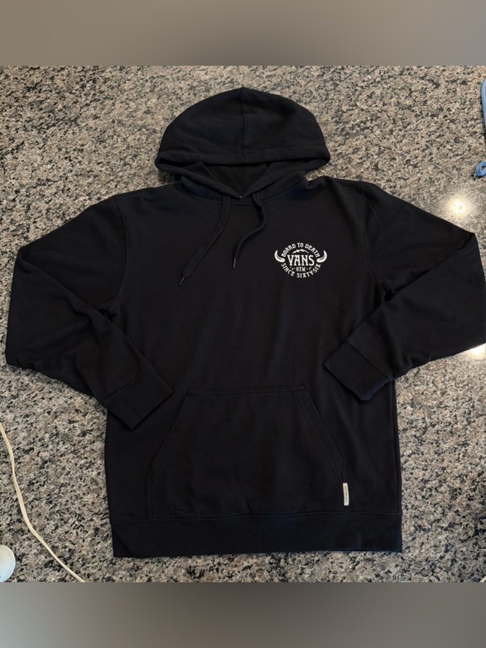 Vans Black Pullover Hoodie with White Chest Logo ‘Board to Death’
